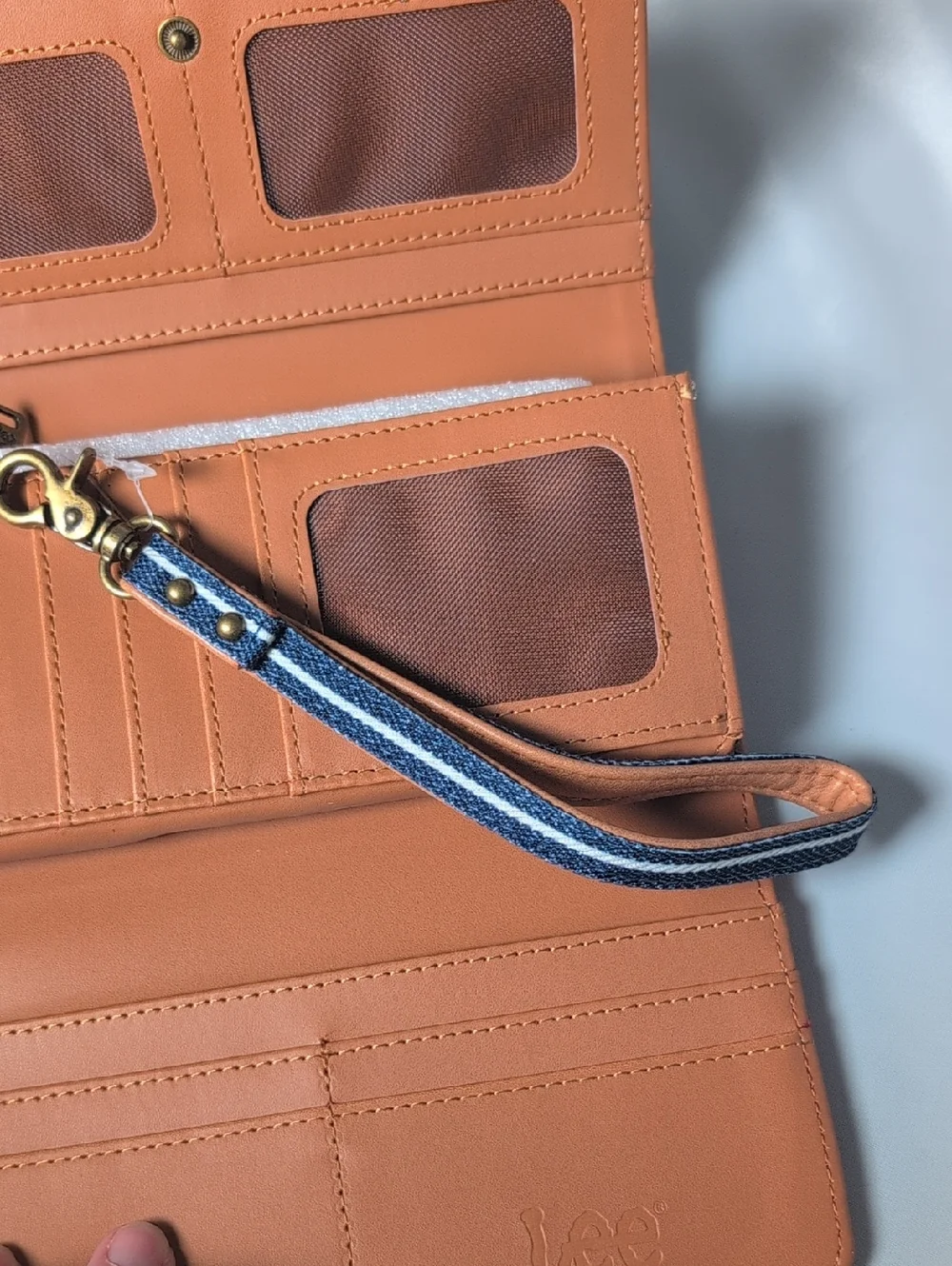 Montana West X Lee Tri-Fold Wristlet Wallet Denim Stripe & Faux Leather